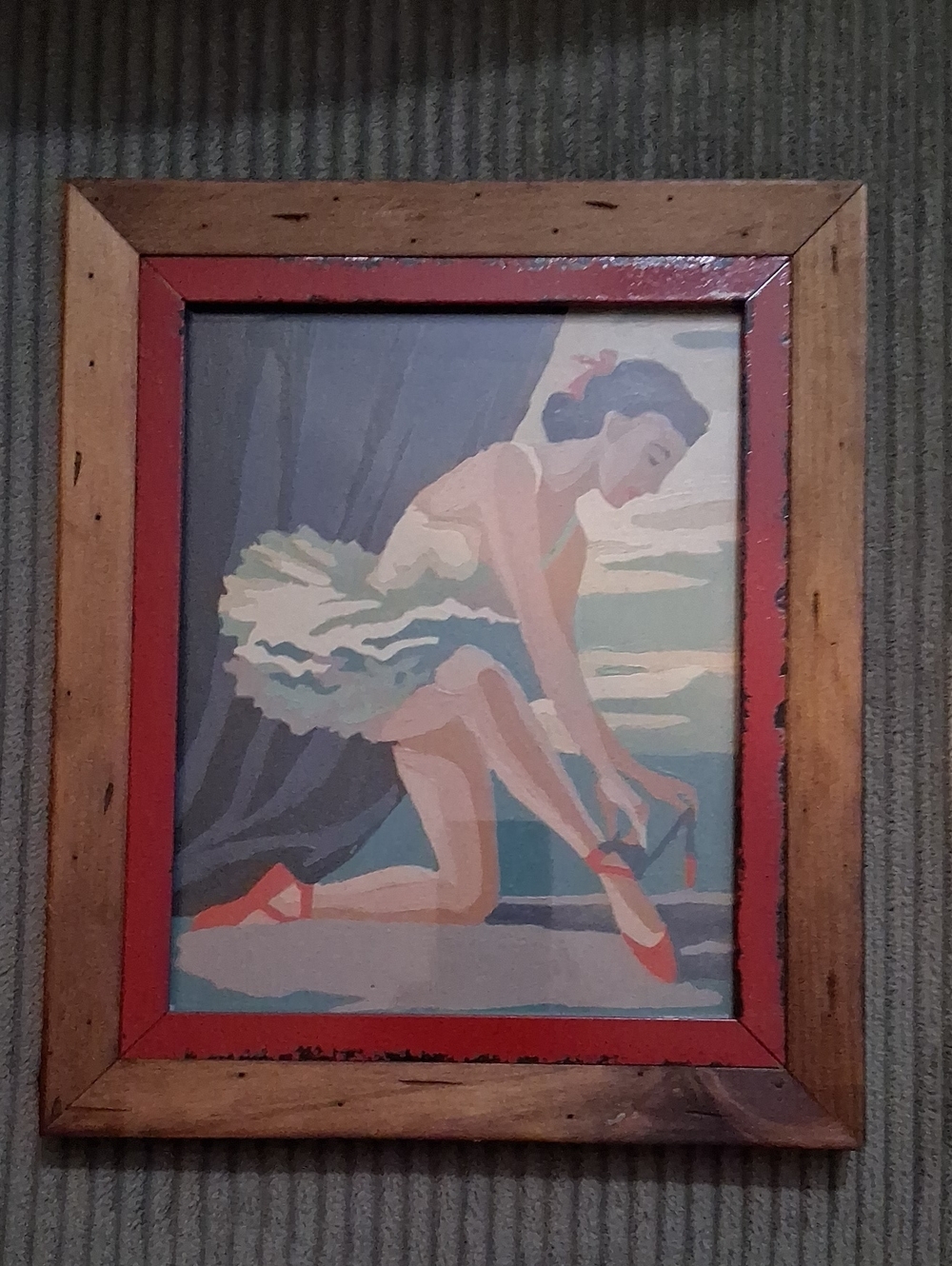 Vintage Paint by Number of Ballerina Framed - Red Accents